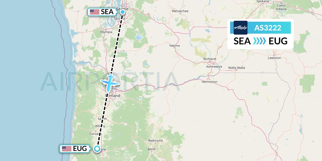 AS3222 Alaska Airlines Flight Map: Seattle to Eugene
