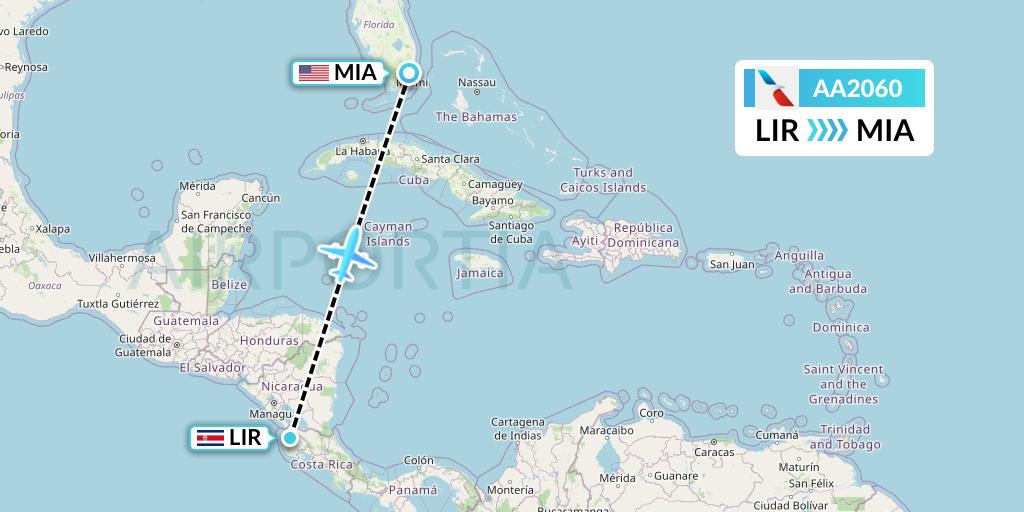 AA2060 American Airlines Flight Map: Liberia to Miami