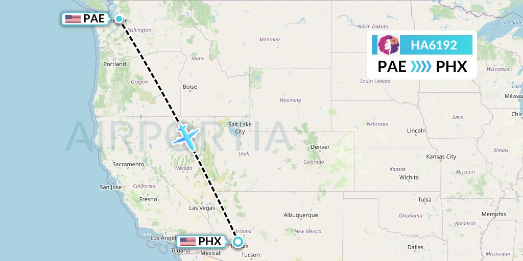 HA6192 Hawaiian Airlines Flight Map: Everett to Phoenix