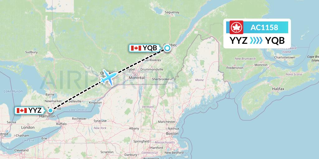 AC1158 Air Canada Flight Map: Toronto to Quebec