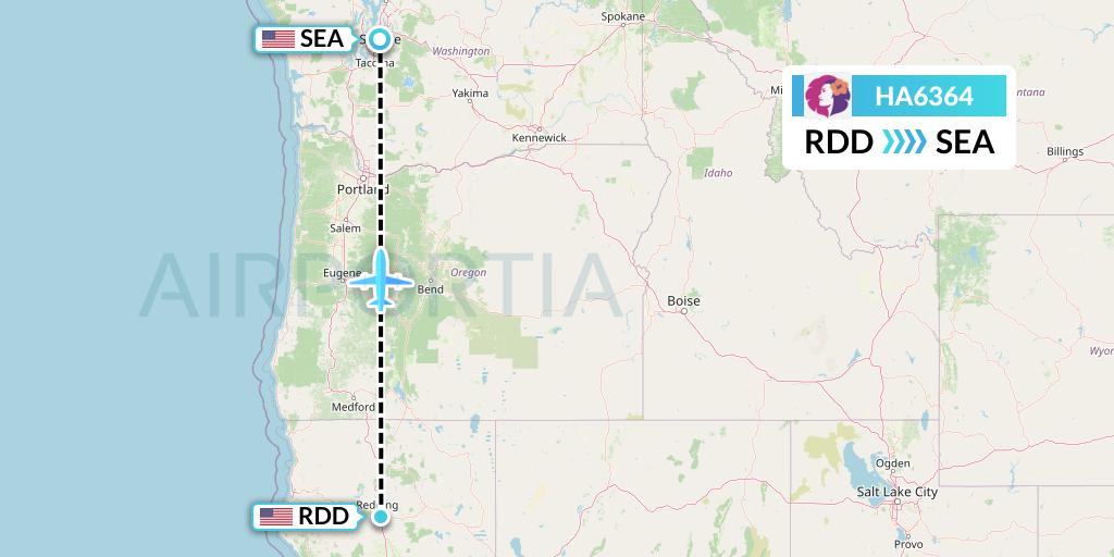 HA6364 Hawaiian Airlines Flight Map: Redding to Seattle