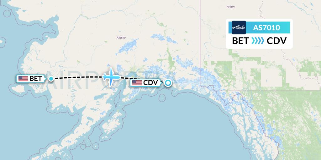 AS7010 Alaska Airlines Flight Map: Bethel to Cordova
