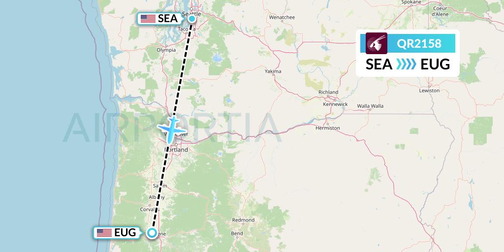 QR2158 Qatar Airways Flight Map: Seattle to Eugene
