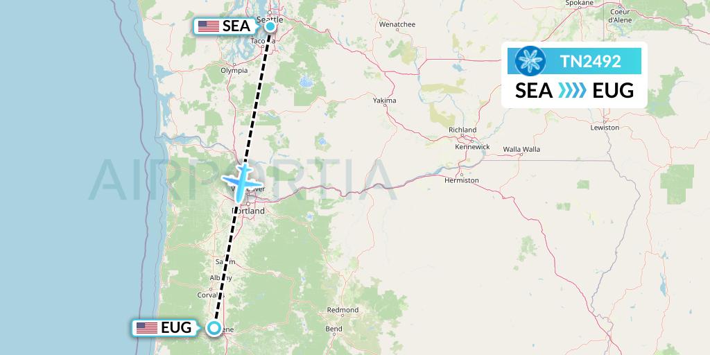 TN2492 Air Tahiti Nui Flight Map: Seattle to Eugene