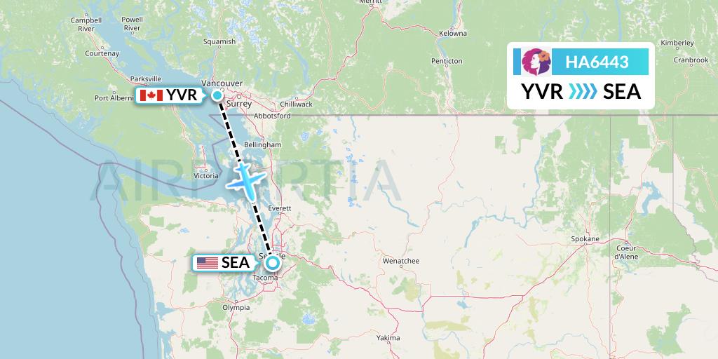 HA6443 Hawaiian Airlines Flight Map: Vancouver to Seattle