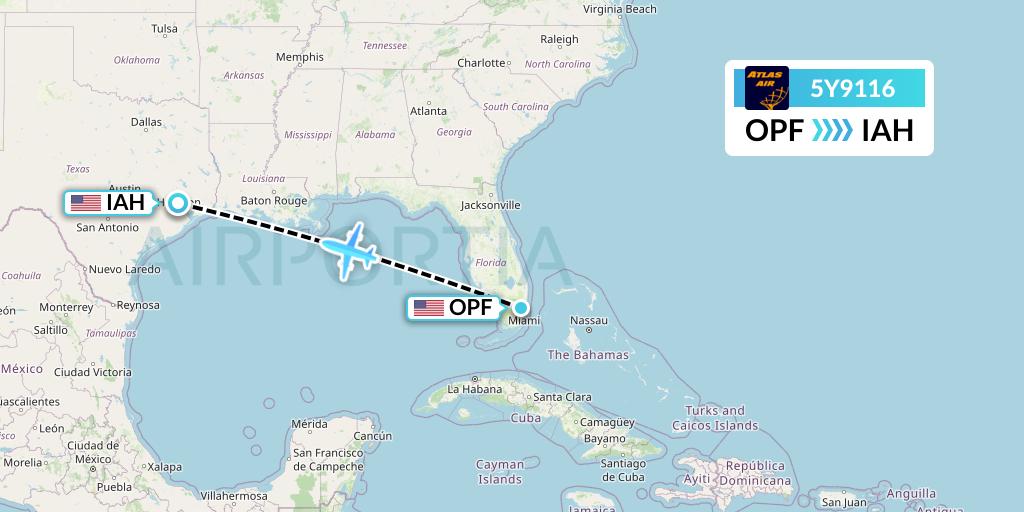 5Y9116 Atlas Air Flight Map: Miami to Houston