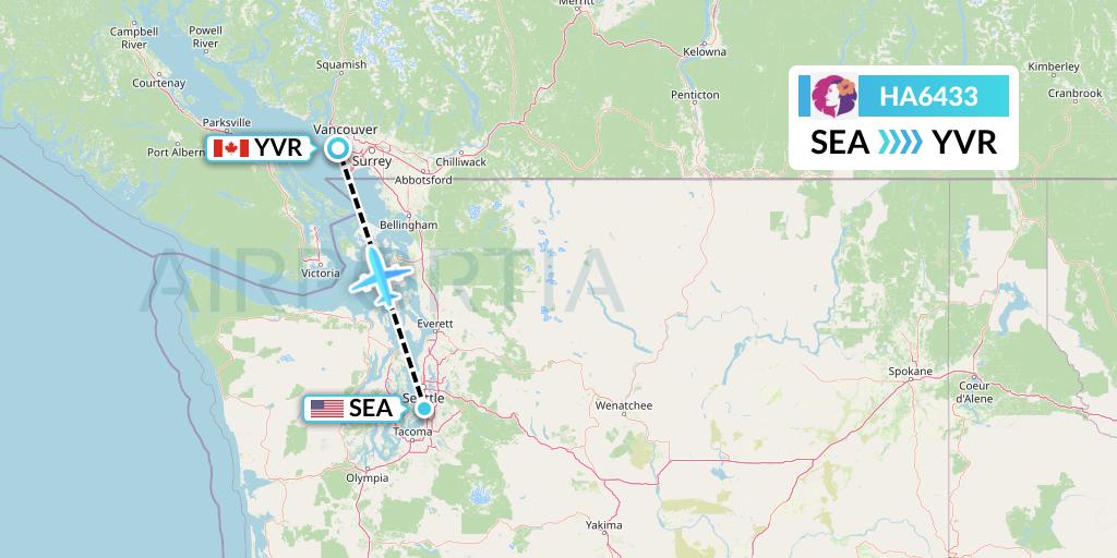 HA6433 Hawaiian Airlines Flight Map: Seattle to Vancouver