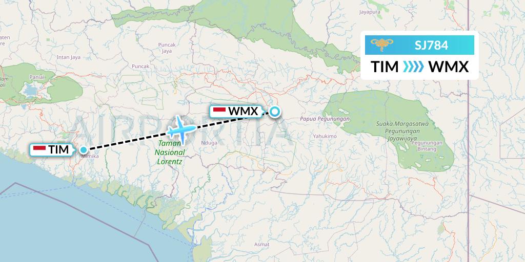 SJ784 Sriwijaya Air Flight Map: Timika to Wamena