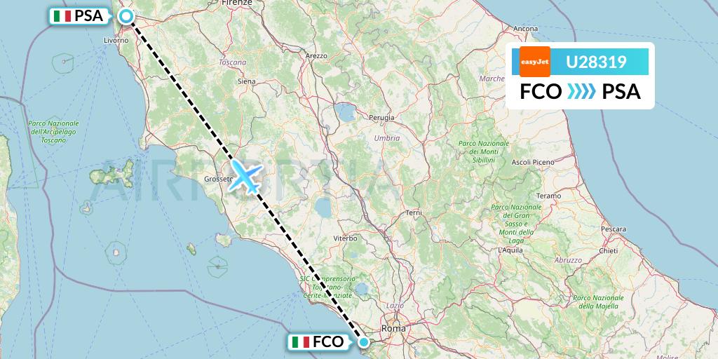 U28319 EasyJet Flight Map: Rome to Pisa