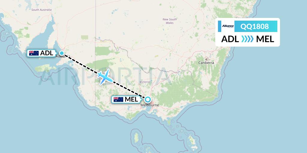 QQ1808 Alliance Airlines Flight Map: Adelaide to Melbourne