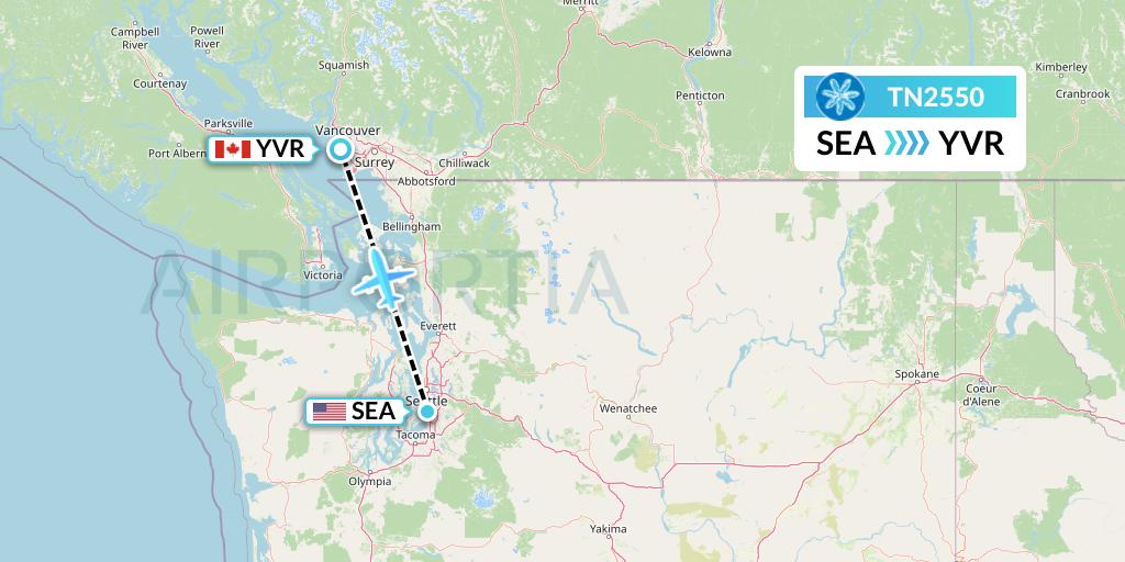 TN2550 Air Tahiti Nui Flight Map: Seattle to Vancouver