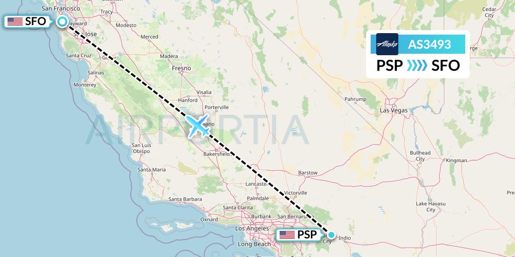 AS3493 Alaska Airlines Flight Map: Palm Springs to San Francisco