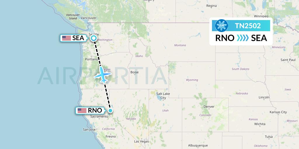TN2502 Air Tahiti Nui Flight Map: Reno to Seattle