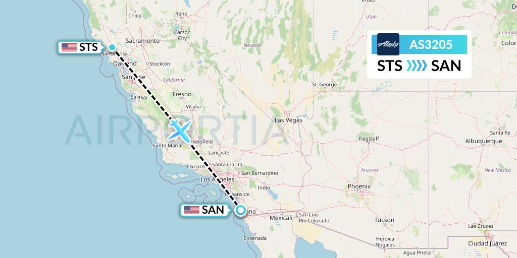 AS3205 Alaska Airlines Flight Map: Santa Rosa to San Diego