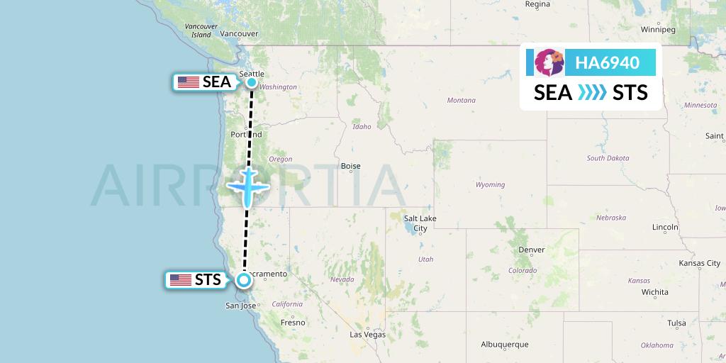 HA6940 Hawaiian Airlines Flight Map: Seattle to Santa Rosa