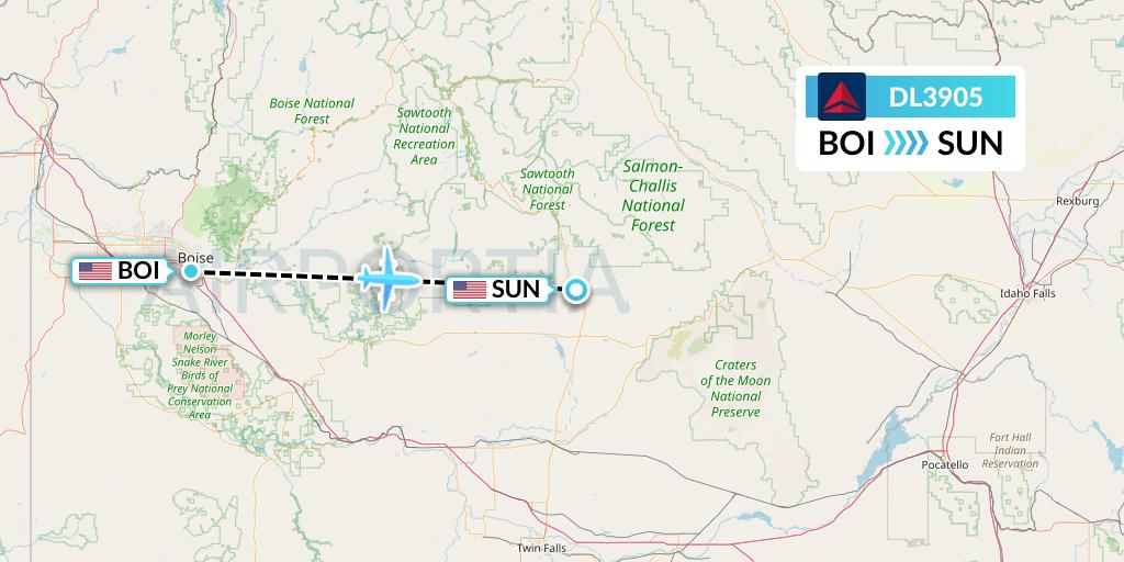 DL3905 Delta Air Lines Flight Map: Boise to Hailey