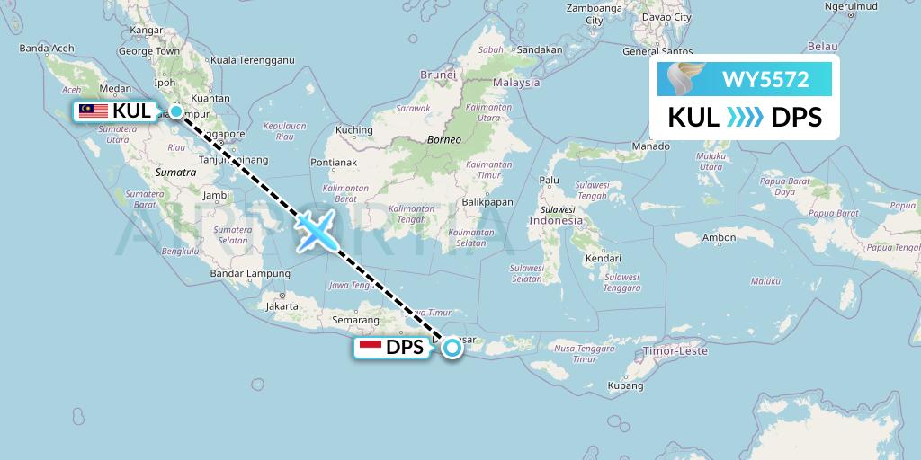 WY5572 Oman Air Flight Map: Kuala Lumpur to Denpasar