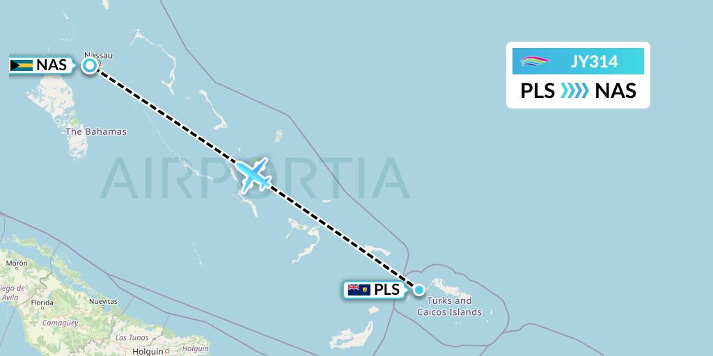 JY314 InterCaribbean Airways Flight Map: Providenciales to Nassau