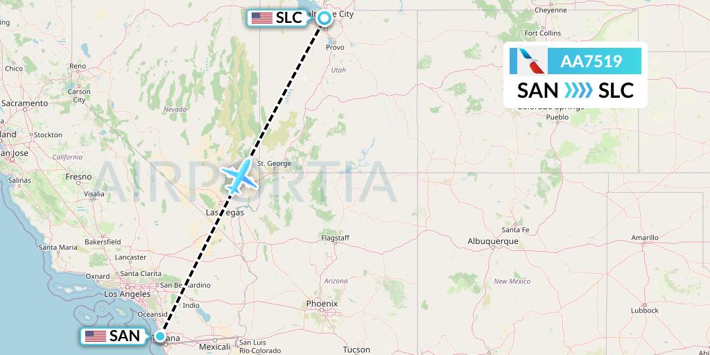 AA7519 American Airlines Flight Map: San Diego to Salt Lake City