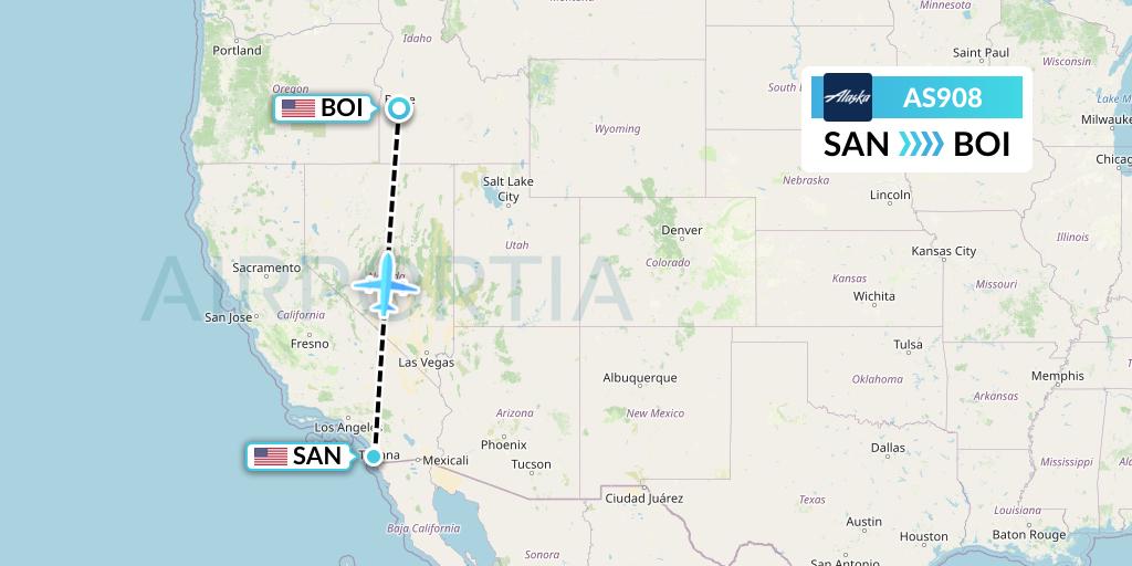 AS908 Alaska Airlines Flight Map: San Diego to Boise