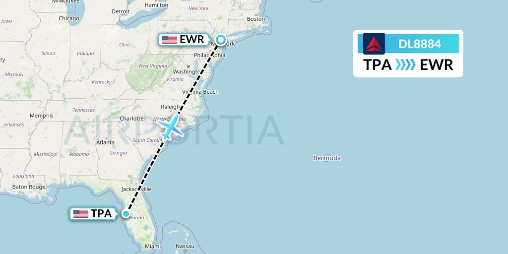DL8884 Delta Air Lines Flight Map: Tampa to New York