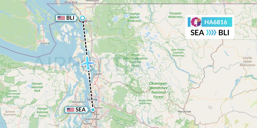 HA6816 Hawaiian Airlines Flight Map: Seattle to Bellingham