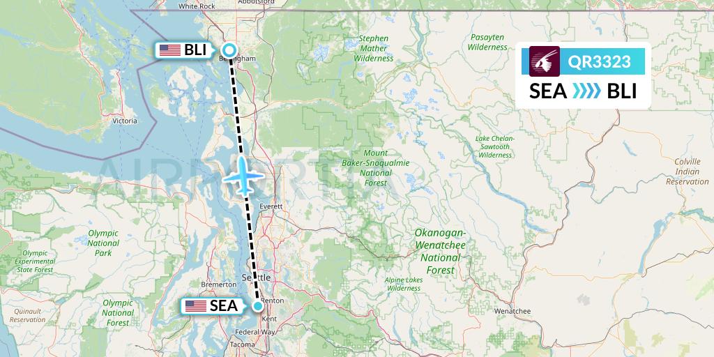 QR3323 Qatar Airways Flight Map: Seattle to Bellingham