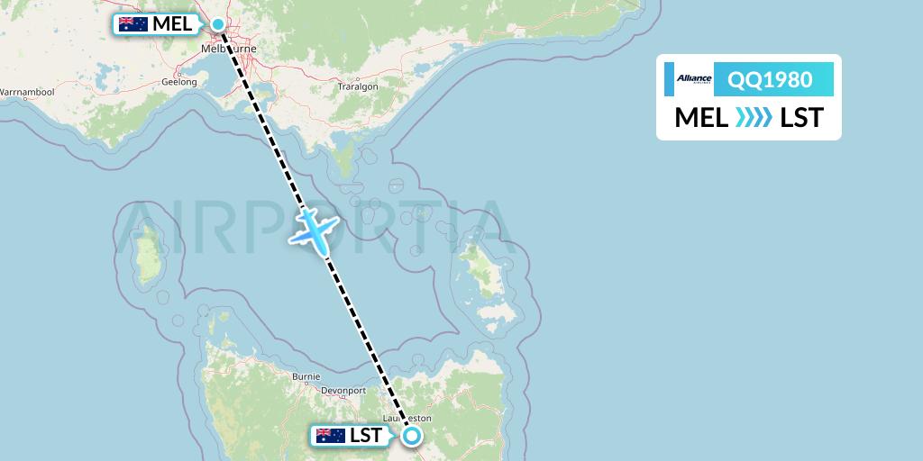 QQ1980 Alliance Airlines Flight Map: Melbourne to Launceston