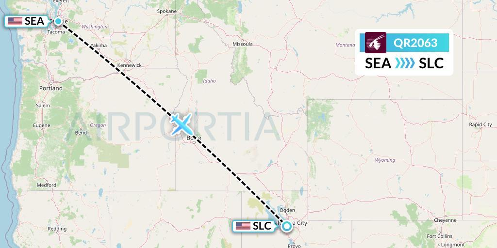 QR2063 Qatar Airways Flight Map: Seattle to Salt Lake City
