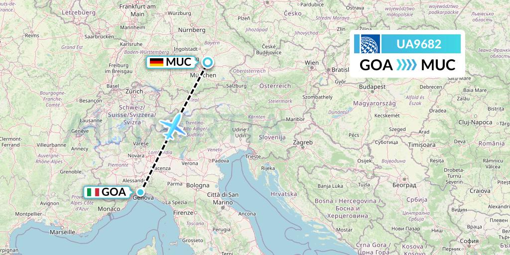 UA9682 United Airlines Flight Map: Genoa to Munich