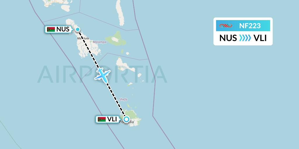 NF223 Air Vanuatu Flight Map: Norsup to Port Vila