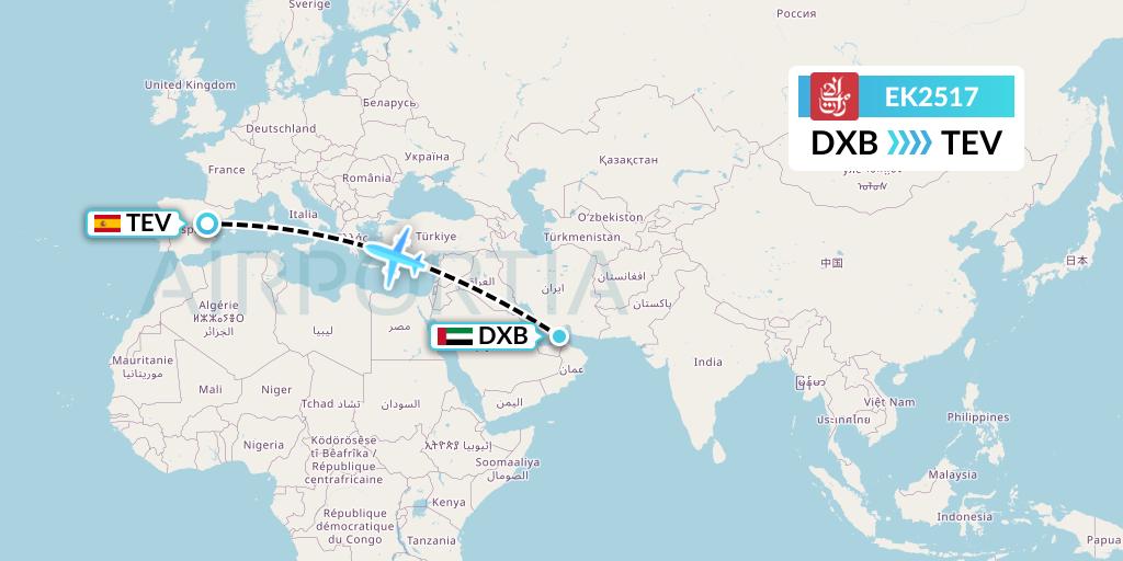 EK2517 Emirates Flight Map: Dubai to Teruel