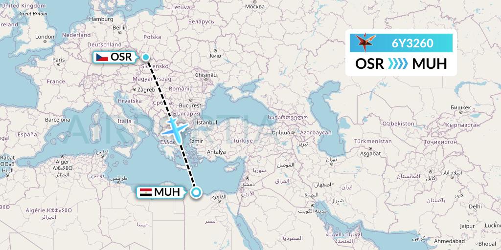 6Y3260 SmartLynx Flight Map: Ostrava to Mersa Matruh
