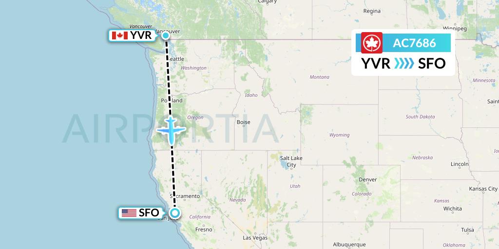 AC7686 Air Canada Flight Map: Vancouver to San Francisco