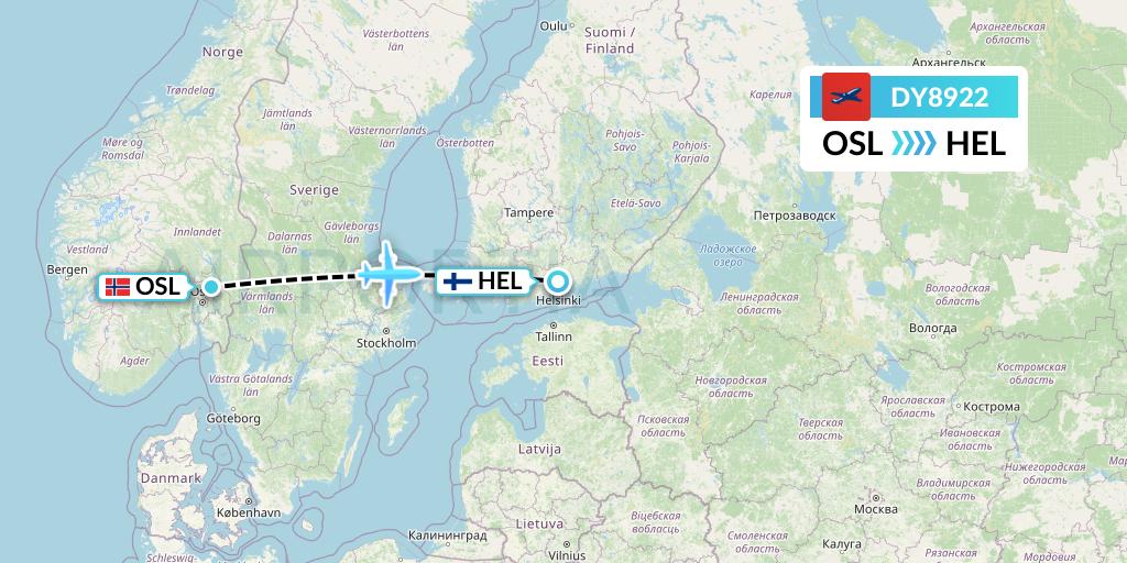 DY8922 Norwegian Flight Map: Oslo to Helsinki
