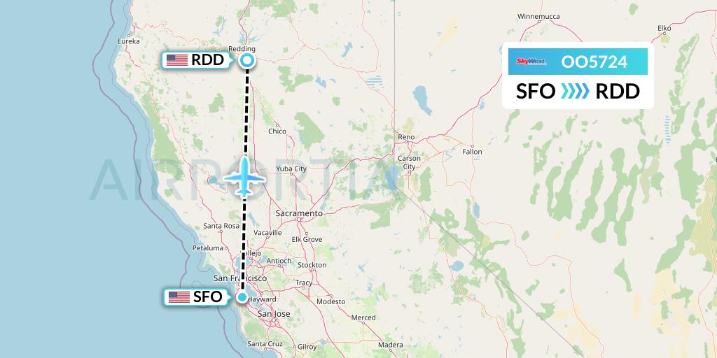 OO5724 SkyWest Airlines Flight Map: San Francisco to Redding
