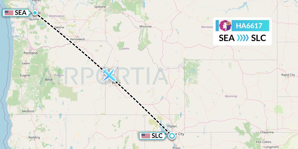 HA6617 Hawaiian Airlines Flight Map: Seattle to Salt Lake City
