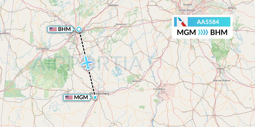 AA5584 American Airlines Flight Map: Montgomery to Birmingham