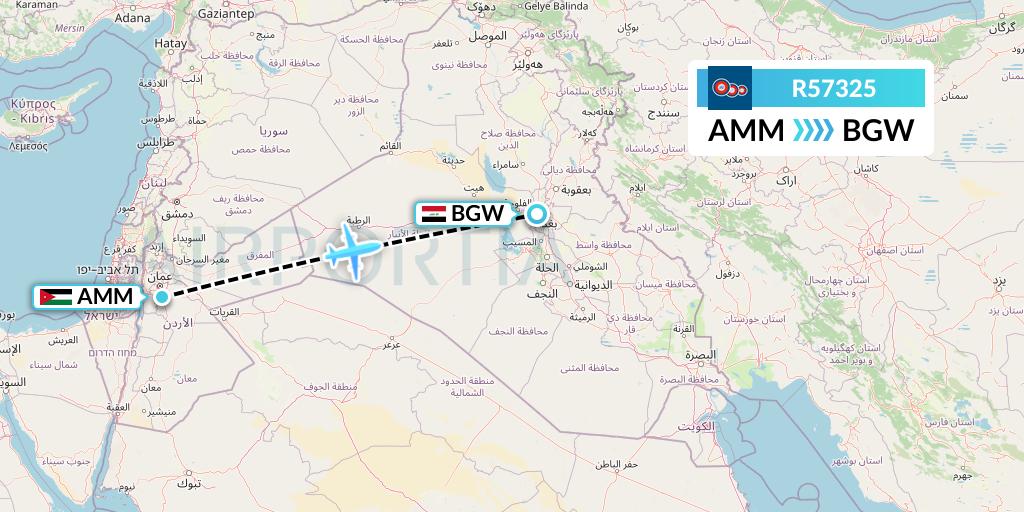 R57325 Jordan Aviation Flight Map: Amman to Baghdad