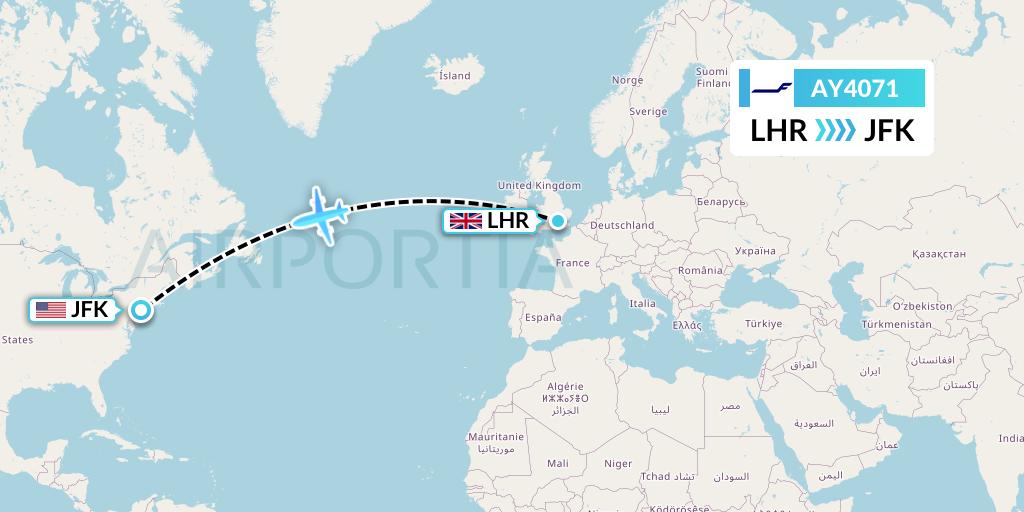 AY4071 Finnair Flight Map: London to New York