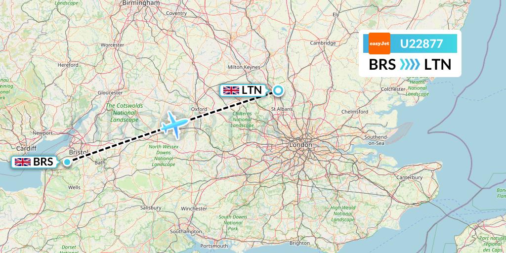 U22877 EasyJet Flight Map: Bristol to London