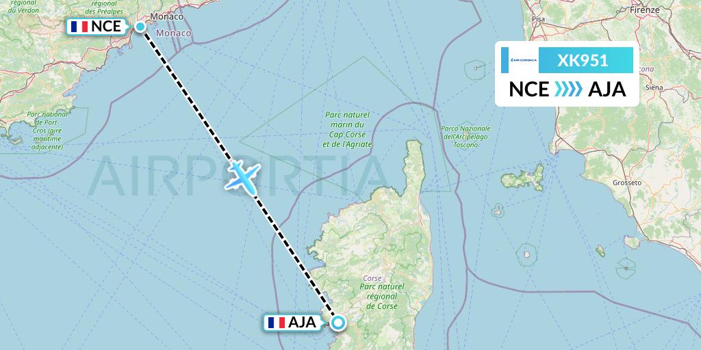 XK951 Air Corsica Flight Map: Nice to Ajaccio