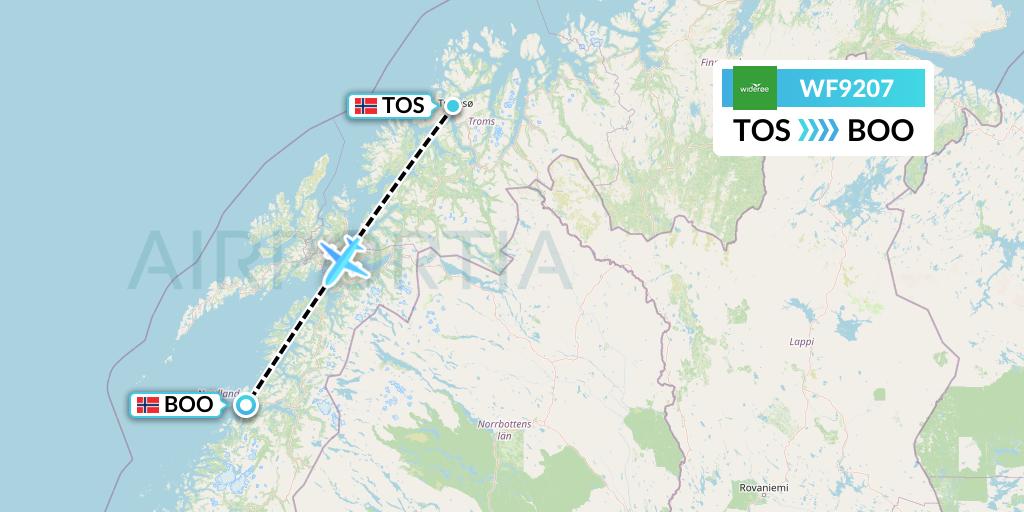 WF9207 Wideroe Flight Map: Tromso to Bodo