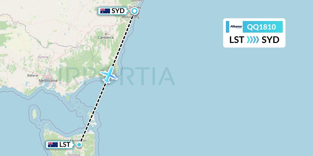 QQ1810 Alliance Airlines Flight Map: Launceston to Sydney