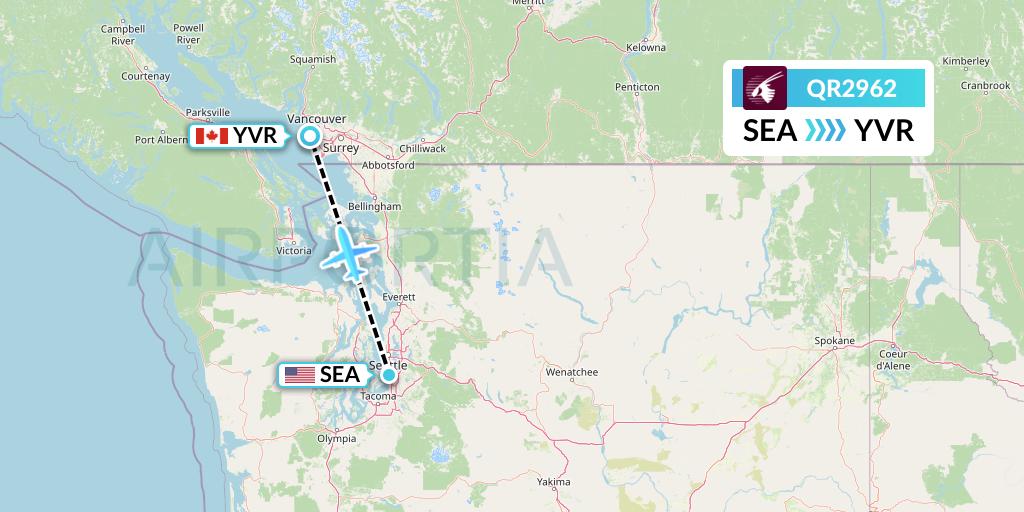 QR2962 Qatar Airways Flight Map: Seattle to Vancouver