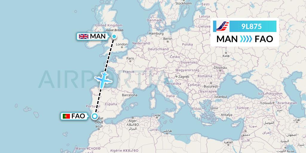 9L875 AirTanker Services Flight Map: Manchester to Faro