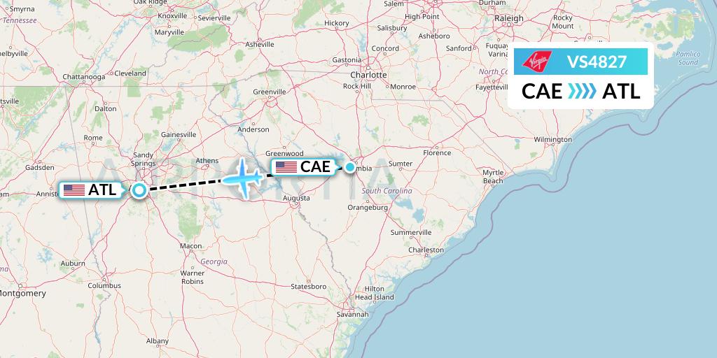VS4827 Virgin Atlantic Airways Flight Map: Columbia to Atlanta