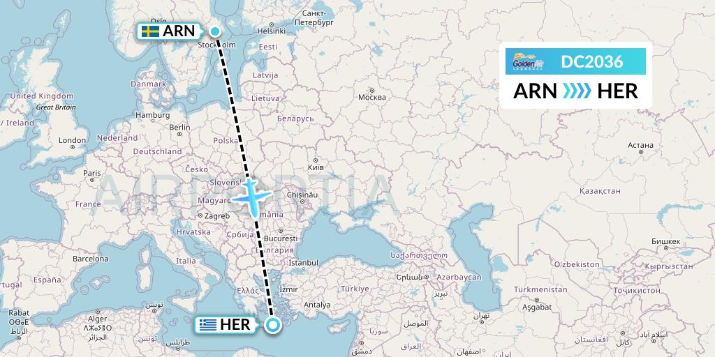 DC2036 Braathens Regional Flight Map: Stockholm to Heraklion
