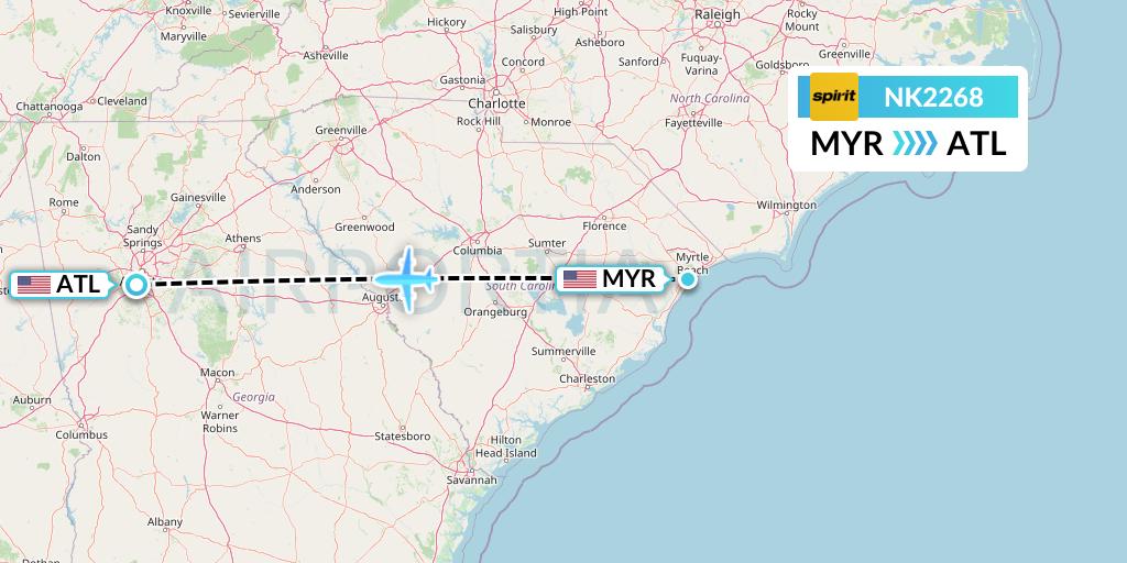NK2268 Spirit Airlines Flight Map: Myrtle Beach to Atlanta