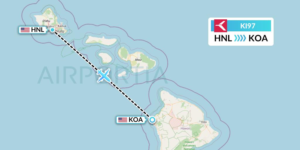 KI97 Krasavia Flight Map: Honolulu to Kailua-Kona